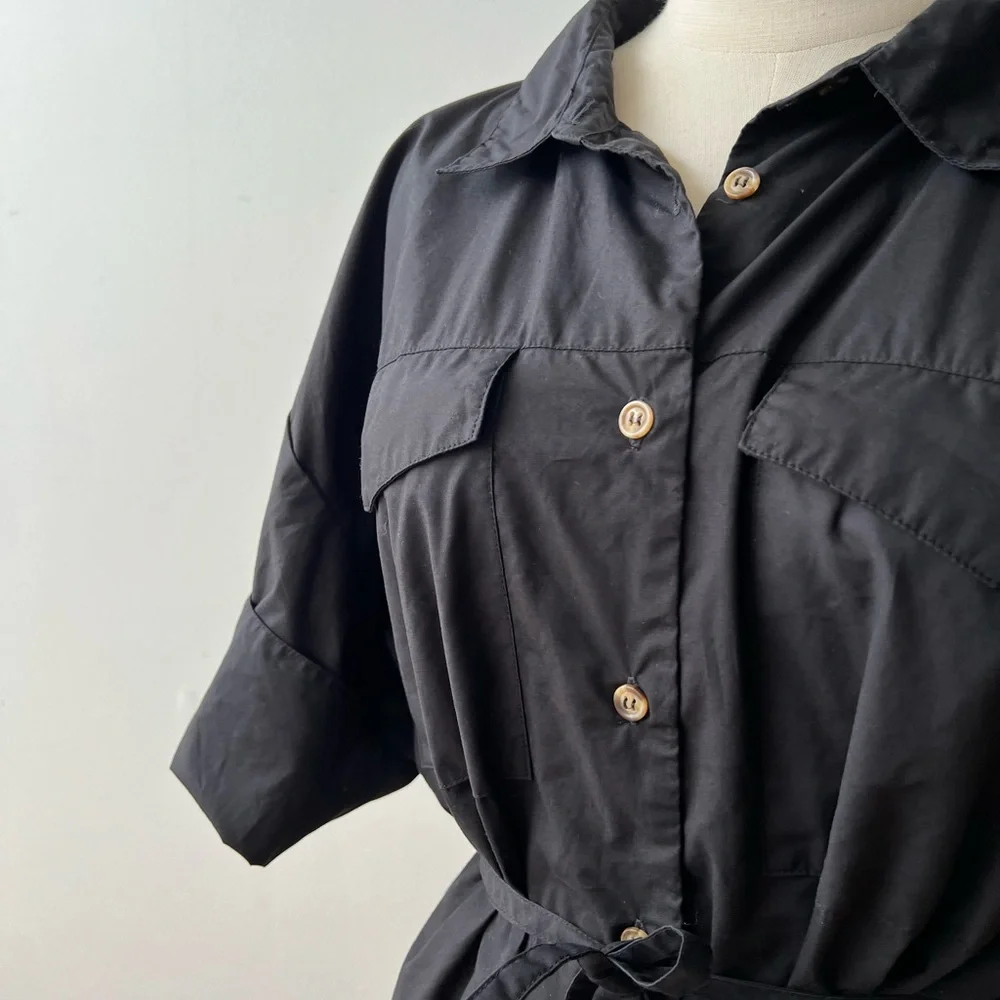 MODERN CITIZEN James Open Back Short Sleeve Black Button Down Shirt 1X - Picture 5 of 10